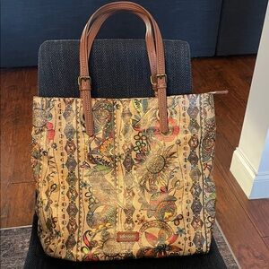 SakRoots Artist Circle Owl Tote Sunflowers Coated Canvas Boho